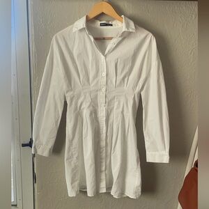 SHEIN White Long Sleeve Button-Up Tapered Tunic Dress